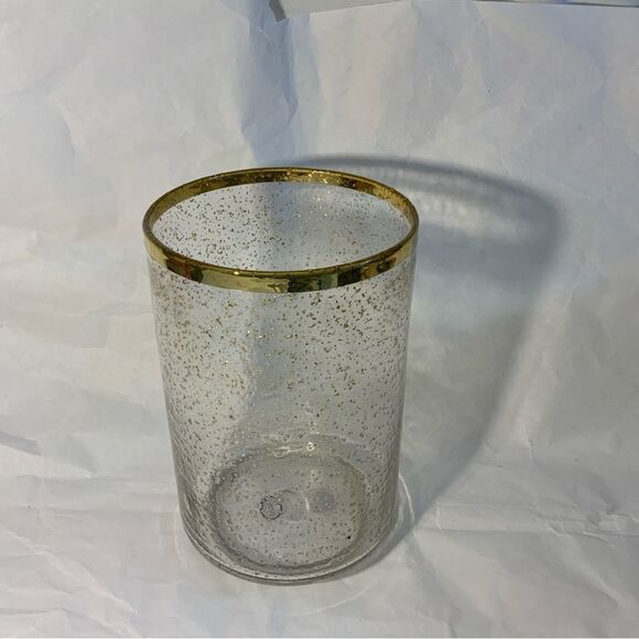 New Anthropologie Blown Glass clear Gold rim Large vase Candle Holder 9”X 6” A10